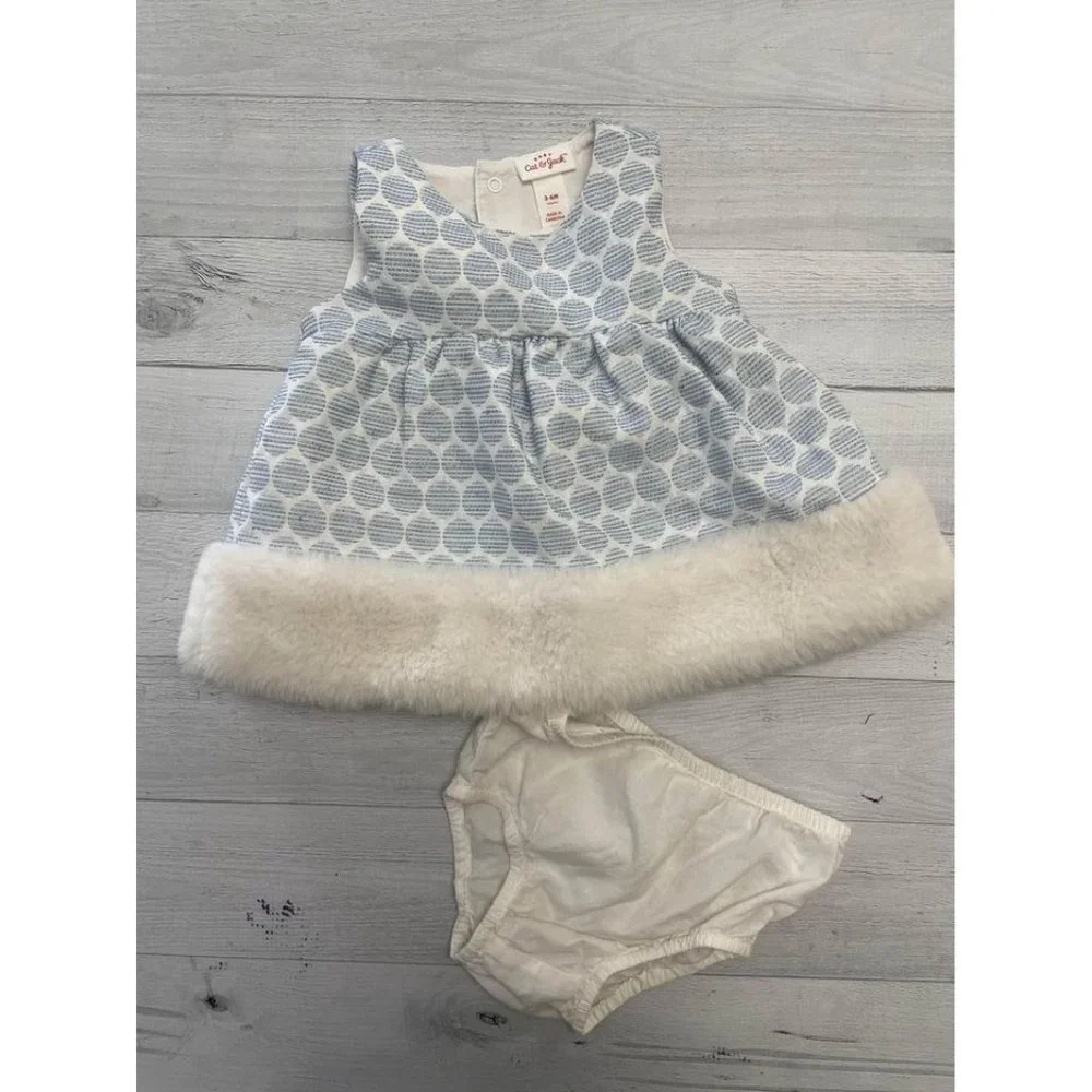 Cat And Jack metallic blue faux fur Dress 3/6 Months‎
